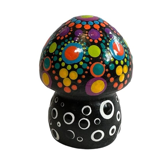 Hand-Painted Dot Art Mandala Mushroom Psychedelic Figure Paperweight Retro Boho - Picture 1 of 6
